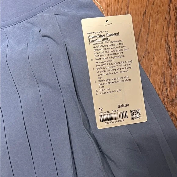 NWT! Size 12 - Lululemon Blue High Rise Pleated Tennis Skirt - Picture 1 of 4